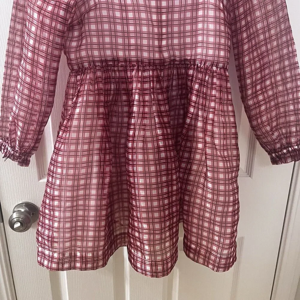 Crewcuts J.Crew Girl's Fairy-Tale Dress in Organza Plaid Ivory Vibrant Flame 12